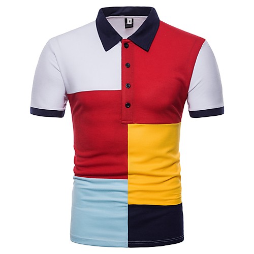 

Men's Polo Color Block Short Sleeve Daily Tops Cotton Basic White Black