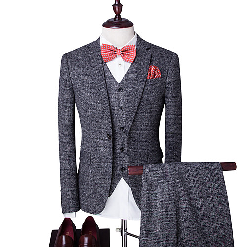 

Dark Gray Houndstooth Slim Polyester Men's Suit - Notch lapel collar / Party / Long Sleeve / Business Casual