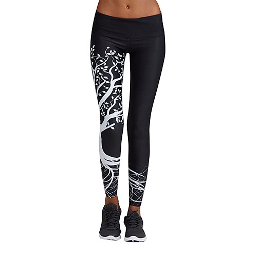 

Women's Leggings Running Tights Sports Tights Leggings Bottoms Yoga Running Fitness Jogging Gym Workout Exercise Fast Dry Breathability Geometric White Black / High Elasticity