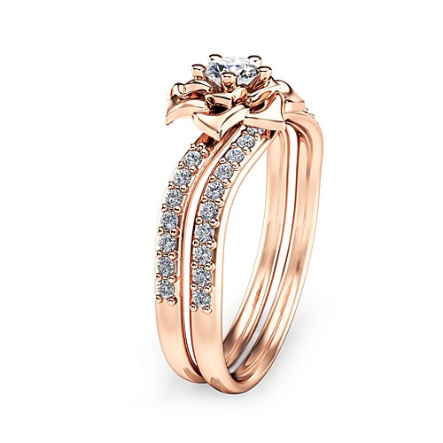 

Women's Engagement Ring wrap ring Cubic Zirconia Champagne Copper Rose Gold Plated Metal Circle Ladies Vintage Holiday Wedding Party Jewelry Flower / Oversized
