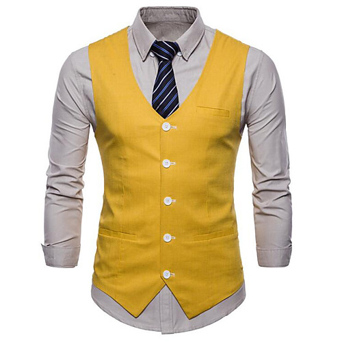 

Men's Daily / Work Business / Basic Summer Plus Size Regular Vest, Solid Colored V Neck Sleeveless Cotton White / Black / Yellow / Business Casual / Slim