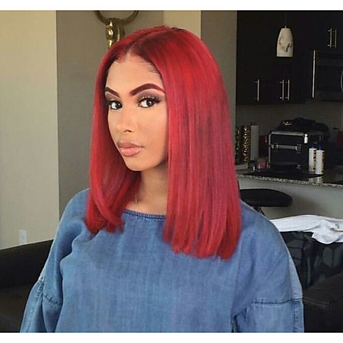 

Remy Human Hair Lace Front Wig Bob Short Bob Kardashian style Peruvian Hair Straight Wig 130% Density Women's Short Human Hair Lace Wig beikashang