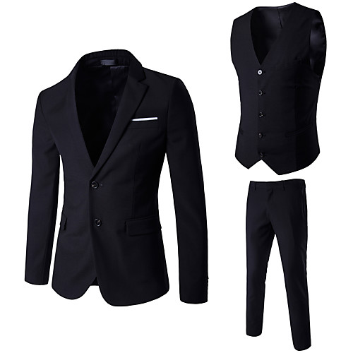 

Black / Red / Navy Blue Solid Colored Slim Polyester Men's Suit - Notch lapel collar / Party / Business / Long Sleeve / Business Casual