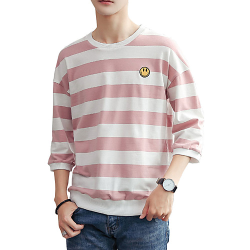 

Men's T shirt Striped 3/4 Length Sleeve Daily Tops Cotton Active Streetwear Black Blushing Pink Navy Blue