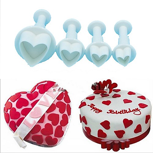 

4pcs Love Heart Plunger Cutter Mold Sugarcraft Fondant Cake Tool