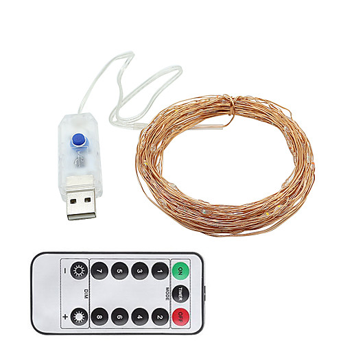 

10m String Lights 100 LEDs SMD 0603 1 13Keys Remote Controller 1 set Warm White Cold White USB Decorative USB Powered