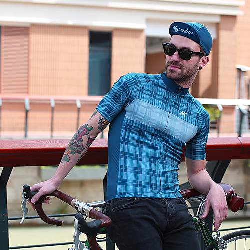 

Mysenlan Men's Short Sleeve Cycling Jersey Black / Yellow BluePink Blue Plaid / Checkered Bike Jersey Mountain Bike MTB Road Bike Cycling Sports Clothing Apparel / Micro-elastic / Expert / Expert