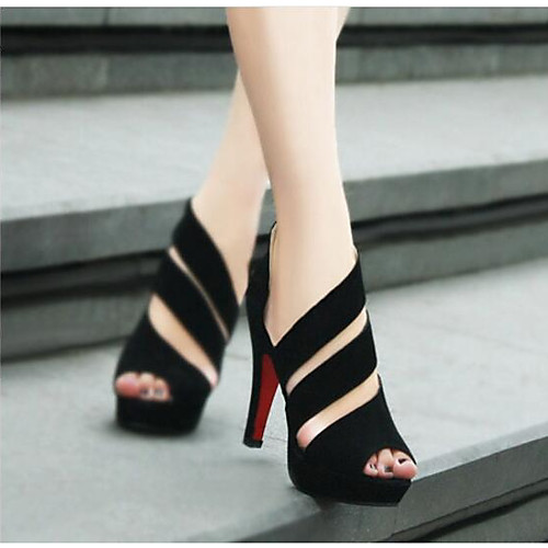 

Women's Heels Sexy Shoes Pumps Peep Toe High Heel Sandals Sexy Outdoor Walking Shoes PU Solid Colored Black