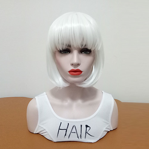 

Synthetic Wig Straight Bob Wig Medium Length White Synthetic Hair Women's Women Medium Size With Bangs White