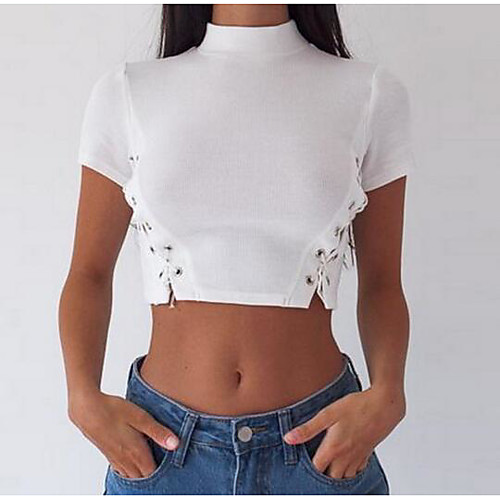 

Women's T shirt Solid Colored Short Sleeve Daily Tops White Black