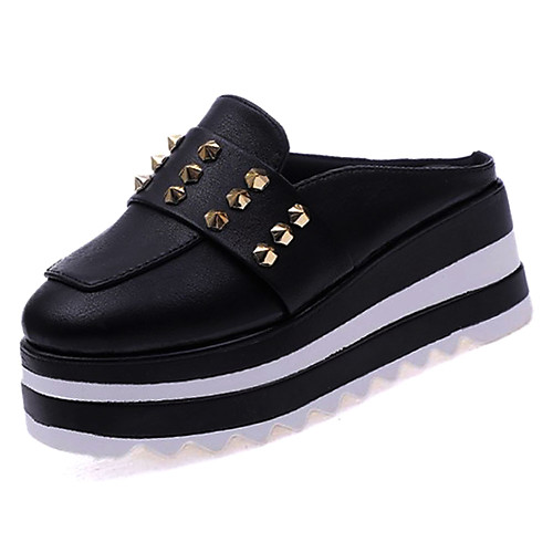 

Women's PU(Polyurethane) Summer Comfort Clogs & Mules Creepers Round Toe Rivet White / Black / Color Block