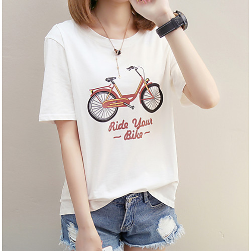 

Women's T shirt Geometric Letter Print Short Sleeve Daily Tops Cotton Basic White Black Blushing Pink