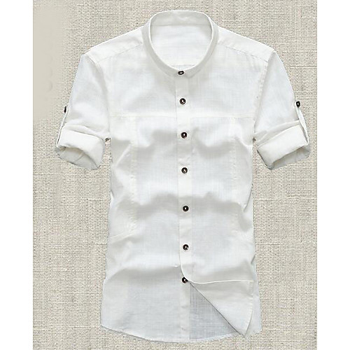 

Men's Shirt Solid Colored 3/4 Length Sleeve Daily Tops Chinoiserie White Blue Gray