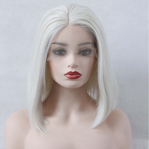 

Synthetic Lace Front Wig Straight Bob Middle Part Lace Front Wig Short Platinum Blonde Synthetic Hair Women's Heat Resistant Women Fashion White