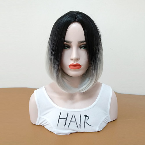 

Synthetic Wig Straight Bob Wig Medium Length Black / Grey Synthetic Hair Women's Women Ombre Hair Gray