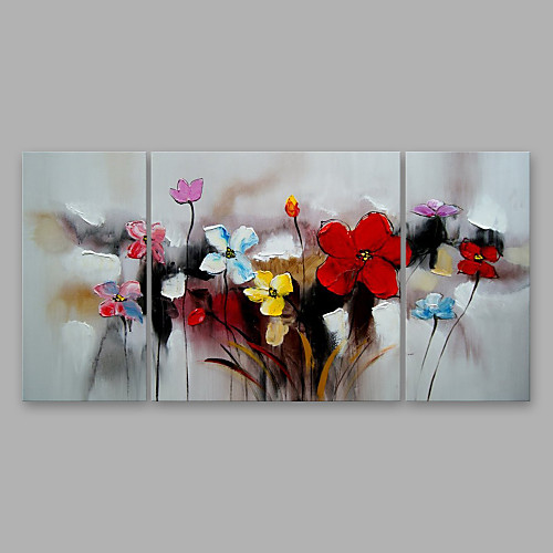 

Oil Painting Hand Painted - Floral / Botanical Modern Stretched Canvas / Three Panels