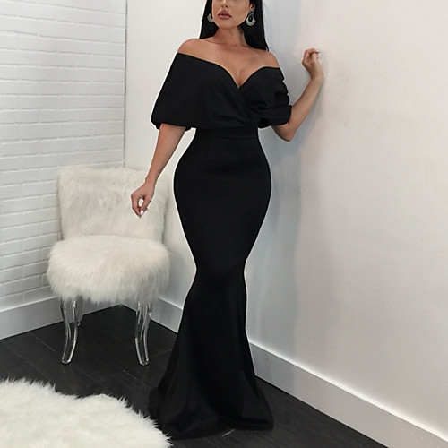 

Women's Bodycon Maxi long Dress Black Blue Wine Sleeveless Solid Colored Summer Strapless Streetwear Off Shoulder S M L XL