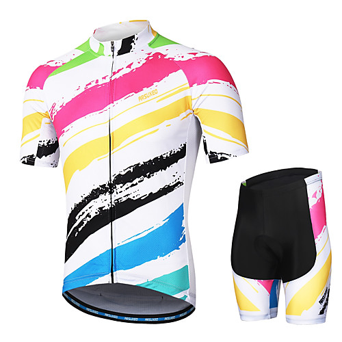 

Arsuxeo Men's Short Sleeves Cycling Jersey with Shorts Red and White Stripes Bike Clothing Suit 3D Pad Moisture Wicking Sports Stripes Mountain Bike MTB Road Bike Cycling Clothing Apparel