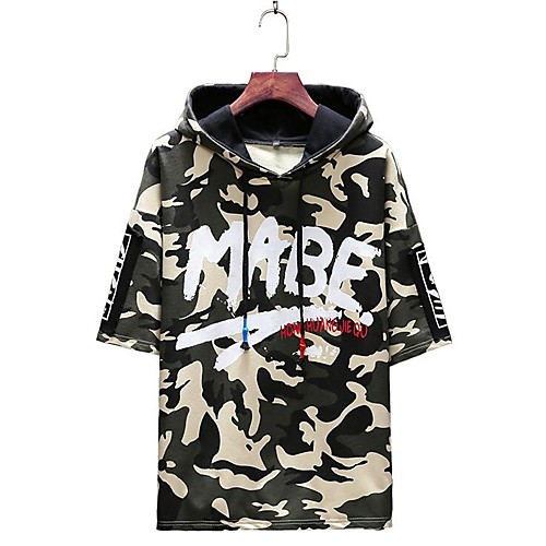 

Men's Plus Size Hoodie Camo / Camouflage Print Hooded Daily Basic Hoodies Sweatshirts Short Sleeve Red Army Green / Summer