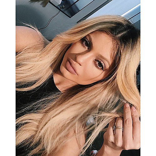 

Remy Human Hair Lace Front Wig Layered Haircut Beyonce style Brazilian Hair Silky Straight Blonde Wig 130% Density with Baby Hair Ombre Hair Dark Roots Women's Long Human Hair Lace Wig Aili Young Hair