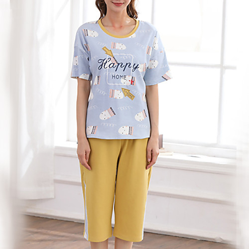 

Women's U Neck Suits Pajamas Color Block / Summer