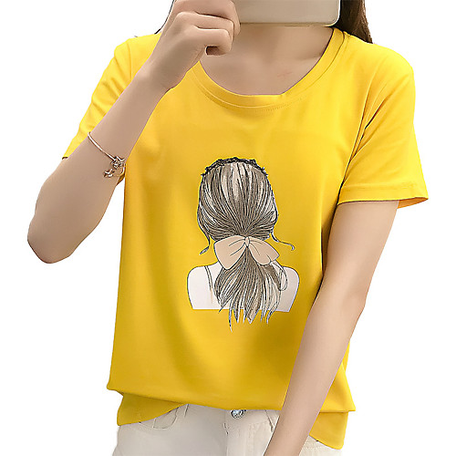 

Women's T shirt Solid Colored Backless Short Sleeve Daily Tops Cotton Vintage White Yellow