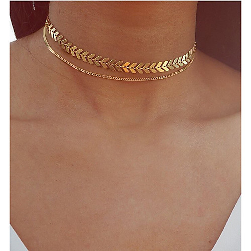 

Choker Necklace Pendant Necklace Layered Foxtail chain Double Leaf Ladies Bohemian Vintage European Alloy Gold Silver 30 cm Necklace Jewelry For Party / Evening Gift / Layered Necklace