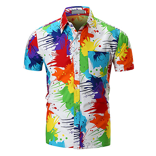 

Men's Rainbow Shirt - Cotton Basic Daily Sports Beach Rainbow / Summer / Short Sleeve