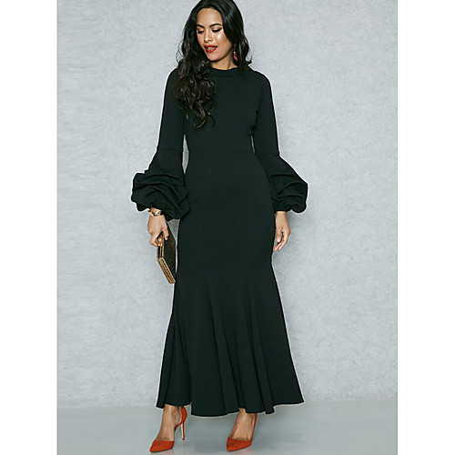 

Women's Bodycon Maxi long Dress Navy Blue Long Sleeve Solid Colored Backless Spring Summer Crew Neck Streetwear Sophisticated Party Work Lantern Sleeve Slim M L XL XXL 3XL / Plus Size / High Waist