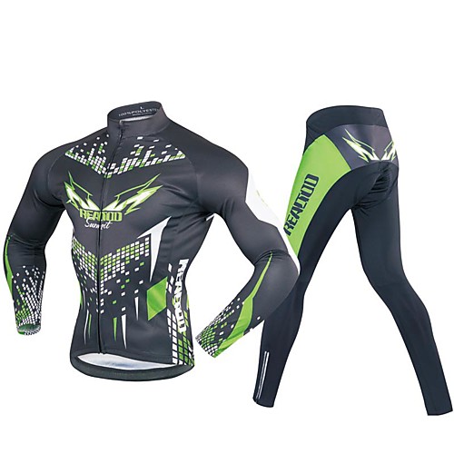 

Realtoo Men's Long Sleeve Cycling Jersey with Tights Black / Green Bike Clothing Suit 3D Pad Sports Polyester Spandex Geometric Mountain Bike MTB Road Bike Cycling Clothing Apparel / Stretchy