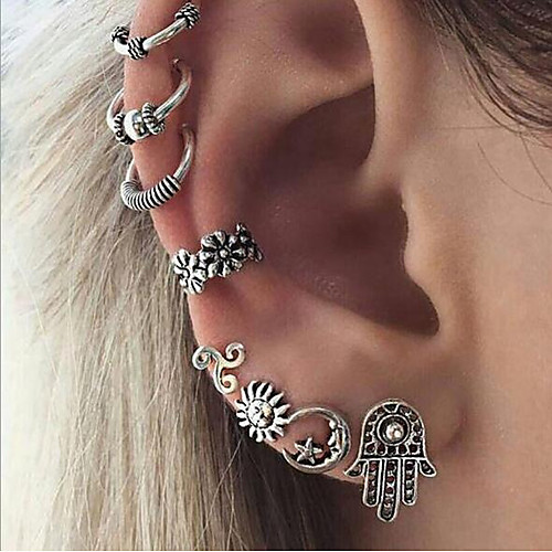 

Women's Stud Earrings Hoop Earrings Ear Cuff Geometrical Sun Moon Ladies Bohemian Ethnic Boho Earrings Jewelry Silver For Evening Party Street