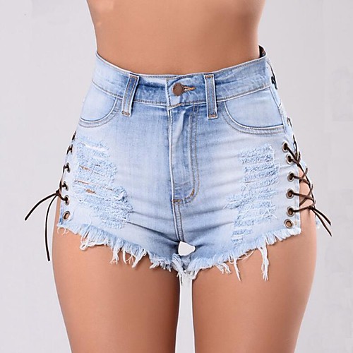 

Women's Streetwear Sophisticated Cotton Skinny Club Weekend Shorts Pants Solid Colored Pleated High Waist Blue