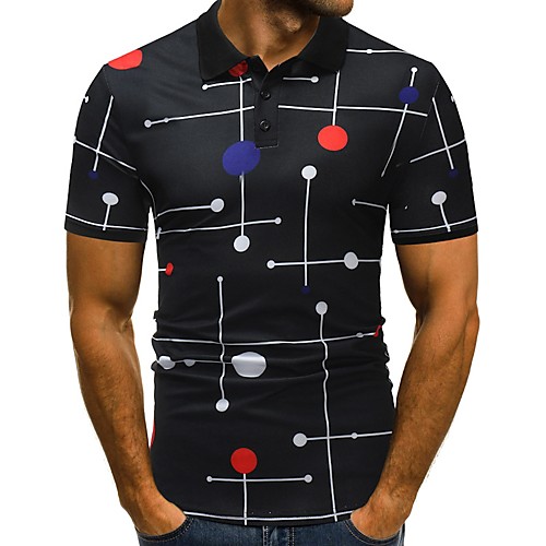 

Men's Polo Graphic Print Short Sleeve Daily Tops Cotton Basic White Black