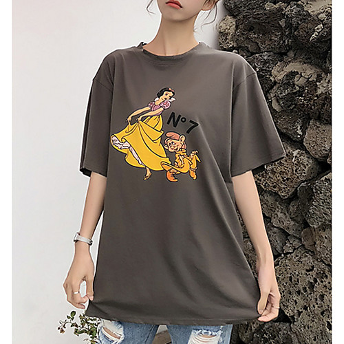 

Women's T shirt Solid Colored Geometric Letter Short Sleeve Daily Tops Cotton White Brown