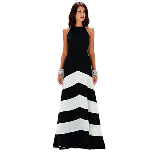 

Women's Swing Dress Maxi long Dress Black Sleeveless Solid Colored Cut Out Lace Summer Halter Neck Cotton S M L XL XXL
