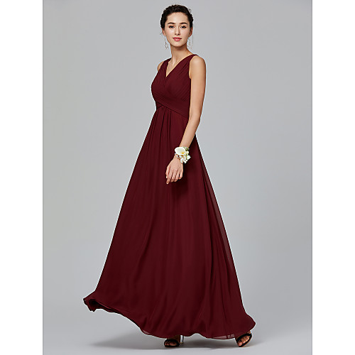 

A-Line V Neck Floor Length Chiffon Bridesmaid Dress with Criss Cross / Side Draping