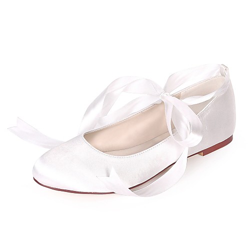 

Women's Flats Lace up Flat Heel Round Toe Ribbon Tie Satin Ballerina Spring & Summer Red / Champagne / Royal Blue