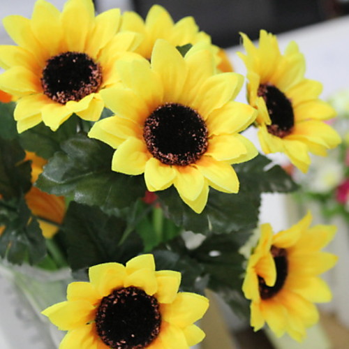 

Artificial Flowers 7 Branch Stylish Rustic Sunflowers Basket Flower