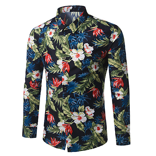 

Men's Shirt Floral Plus Size Long Sleeve Holiday Tops Business Boho Army Green
