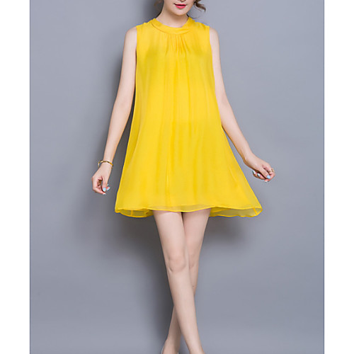 

Women's Shift Dress Knee Length Dress Yellow Sleeveless Solid Colored Round Neck S M L XL