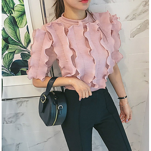 

Women's Shirt Solid Colored Half Sleeve Daily Tops White Black Blushing Pink