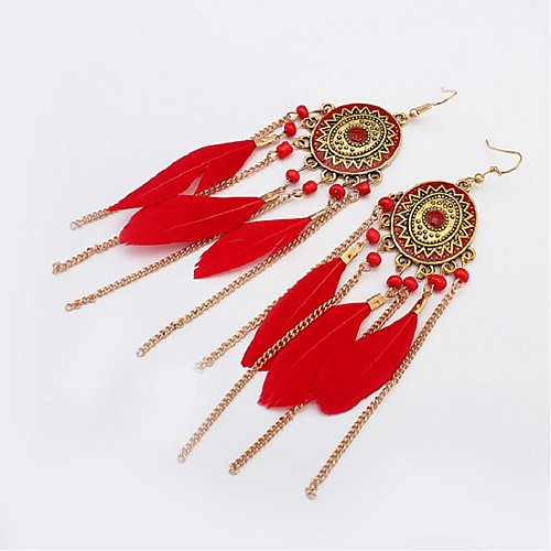 

Turquoise Drop Earrings Leaf Feather Ladies Fashion Vintage Native American western style Feather Earrings Jewelry White / Black / Red For Carnival Birthday