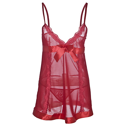 

Women's Sexy Babydoll & Slips Nightwear - Lace Solid Colored Black Red XL XXL XXXL / V Neck