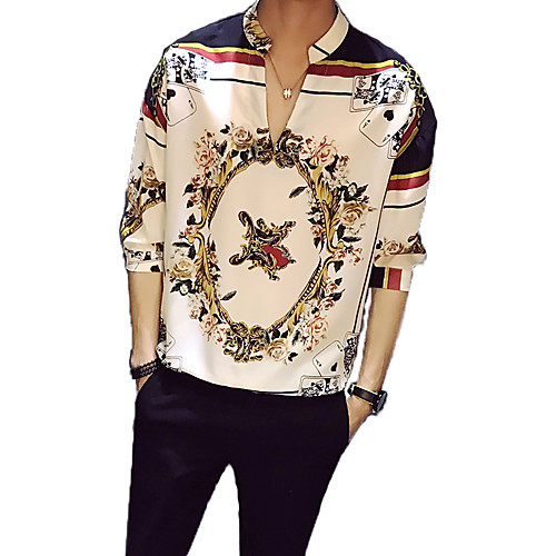 

Men's Floral Print Shirt Vintage Daily Going out Standing Collar White / Spring / Summer