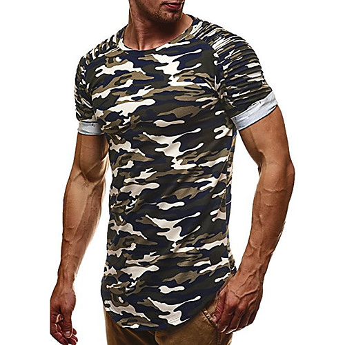

Men's T shirt Camo / Camouflage Plus Size Short Sleeve Daily Tops Cotton Basic Red Green Brown
