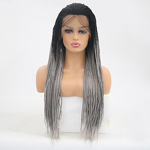 

Synthetic Lace Front Wig Straight Braid Lace Front Wig Long Black / Grey Synthetic Hair Women's Heat Resistant Gray