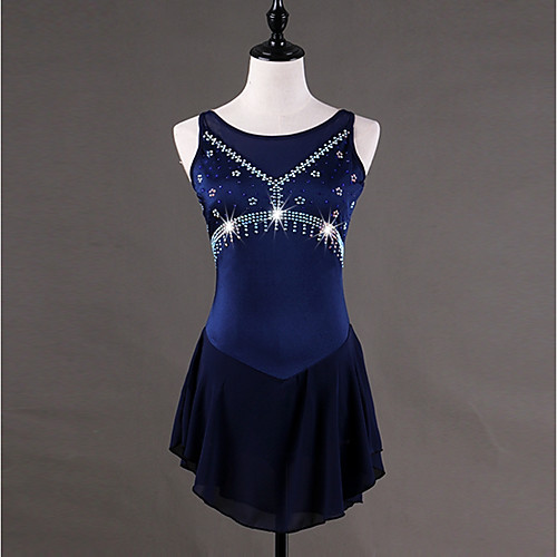 

Figure Skating Dress Women's Ice Skating Dress Dark Navy Spandex Stretch Yarn Stretchy Professional Competition Skating Wear Quick Dry Anatomic Design Handmade Classic Sexy Sleeveless Performance Ice