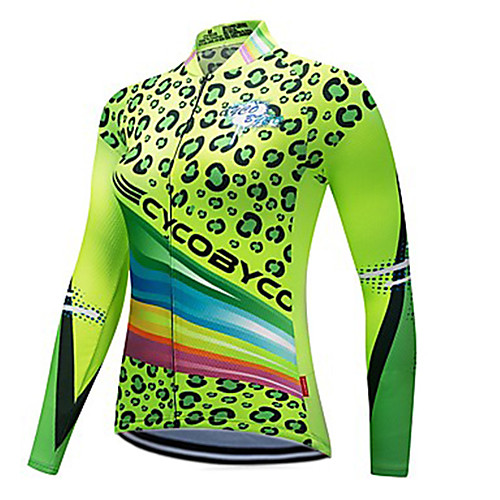 

CYCOBYCO Women's Long Sleeve Cycling Jersey Winter Polyester Green Leopard Plus Size Bike Sweatshirt Jersey Top Mountain Bike MTB Road Bike Cycling Quick Dry Reflective Strips Sports Clothing Apparel