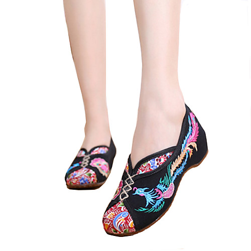 

Women's Loafers & Slip-Ons Flat Heel Round Toe Canvas Comfort Fall & Winter Black / Beige / Red