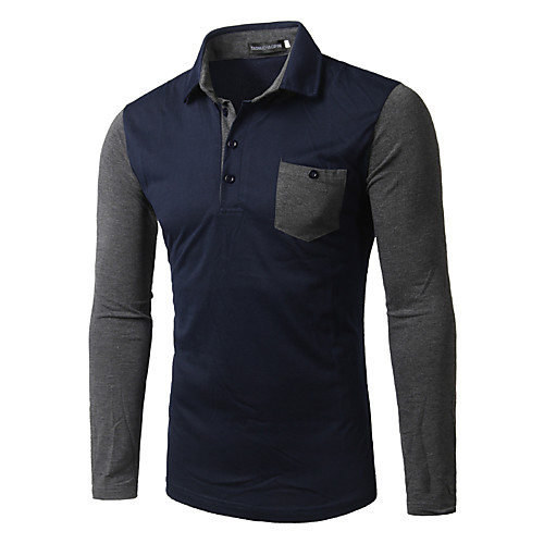 

Men's Polo Color Block Long Sleeve Daily Tops Basic Black Navy Blue